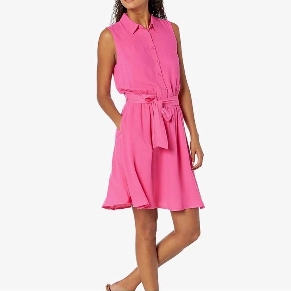 Amazon Essentials Bright Hot Pink Sleeveless Button Dress